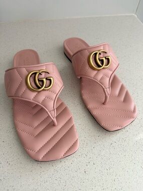 Gucci Marmont GG Padded Chevron Matelassé Flip Flop EU 37 US 7 Pink